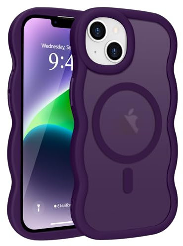 Pepmune Cover Magnetica per iPhone 14/13 Custodia Compatibile con Magsafe Cornice Ondulata Forma Custodia Traslucida Opaca Cover Protettiva Sottile Antiurto Case per iPhone 14/13 Viola