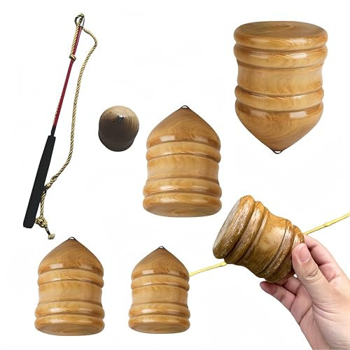 Vyloky Holzkreisel mit Peitschenschnur, Massivholzspielzeug, Drehkreisel, Fitnessspielzeug, für Männer und Frauen, Durchmesser 6/7/8cm, Höhe 9/10/11cm (Klein (S): Durchmesser 6cm, Höhe 9cm)