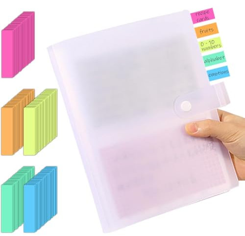 Basicon 3x5 Karteikarten-Organizer, Karteikarten durchsichtiger Kunststoffhalter Organizer-Beutel Buch Rezeptkartenhalter Karteikartenhalter, 40 Seiten halten 160 Karten, 200 Stück Post-It Index-Tabs