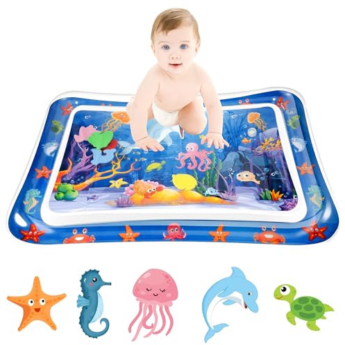 Wassermatte Baby Bpa Frei Wasserspielmatte Baby Spielzeug Spielmatte Baby Aufblasbare Bauchzeit Matte Kinderspielzeug Wasser Matte für 3 6 9 Monate Baby Sensorisches Entwicklung Ausbildung (Quadrat)