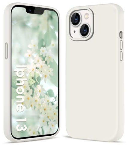 Filoto Liquid Silicone Case for iPhone 13 & iPhone 14 (6.1 inch) - Ultra Thin Full Body Protective Case, 4-Layer Shockproof Structure, Soft Scratch Resistant Microfiber Lining, Cream white