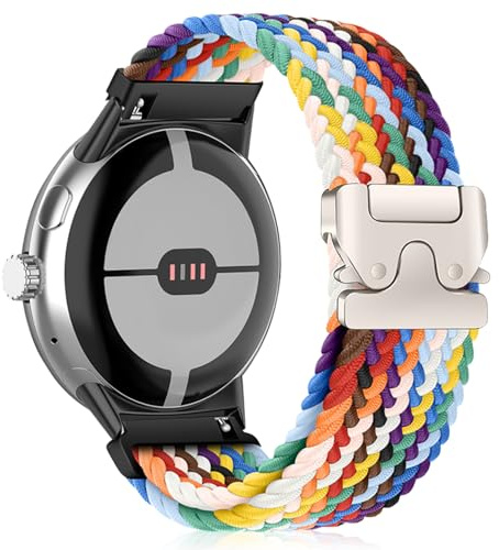 HinZann Nylon Armband für Google Pixel Watch 5/4/3 45mm - Regenbogen | Elastisches Stoff Ersatzarmband, Stretch Geflochten Uhrarmband, Damen Herren, Sport, Atmungsaktiv