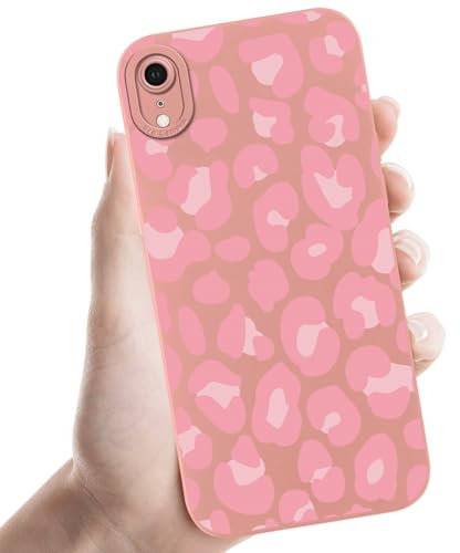 Phoona Pink Leopard Print Phone Case for iPhone XR 6.1,Fashion Cheetah Pattern Aesthetic Design Women Girls,Soft Silicone Profile Cover,Anti-Slip Shockproof Protective Camera,for iPhone XR