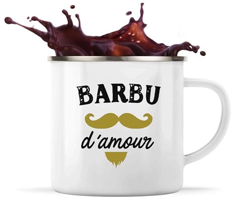 Tasse Métal Barbu d’amour | Mug | Idée Tasse Personnalisable en Métal Cadeau Anniversaire Camping Fête Original Famille Travail Départ Collègue Retraite Noël.
