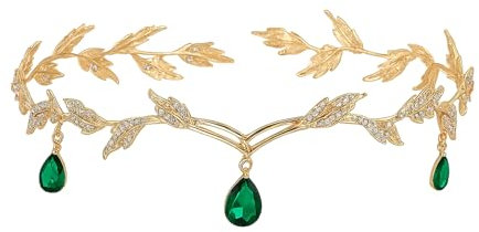 KAIYAYA Elfen Kopfschmuck Elfenkrone,Krone Tiara Kristallkrone Hochzeit Braut Strasssteine Tiara Damen Rom mit Blattförmiges Design Kopfschmuck Elfe Prinzessin Griechenland Prinzessinnenpartys