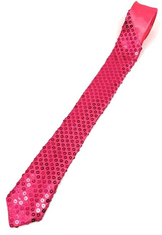 Cadoline Cravatta da uomo in poliestere con paillettes rosa shocking, 38 x 8 cm
