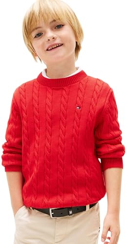 Tommy Hilfiger Jungen Pullover Cotton Cable mit Rundhalsausschnitt, Rot (Rapid Red), 14 Jahre