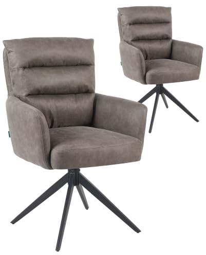 DUBI Möbel Esszimmerstühle 2er Set 360° drehbar mit Taschenfederkern, hoher Sitzkomfort, bis 150 kg belastbar, Lederoptik Taupe, Robustes Metall-Kreuzgestell, Zeitloses Design, Modell Mika-Alva