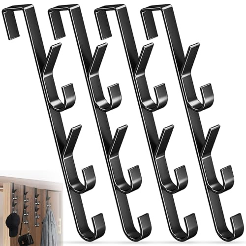 4 Pièces Porte Manteau pour Porte, Crochets Porte Vertical avec 5 Crochets, Crochet Serviettes pour Suspendre Vêtements, Manteaux, Sacs Main, Cintre Métal pour Salle Bain, Cuisine, Chambre (Noir)