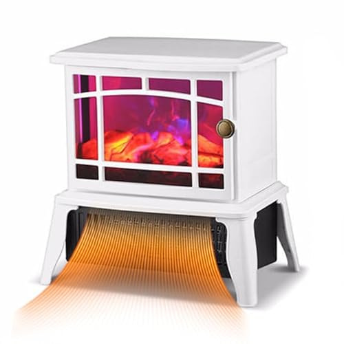 Chimenea eléctrica calefactora de 1500 W, chimenea eléctrica efecto llama 3D, 2 velocidades, calefacción PTC, termostato ajustable y control de llama independiente, chimenea decorativa falsa para 20 ㎡