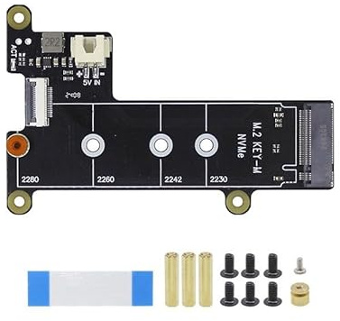 FUANA Raspberry Pi 5 M.2 NVMe SSD Carte d'extension PCIe vers M.2 2280 pour stockage haute vitesse, compatible avec Raspberry Pi 5 X1001