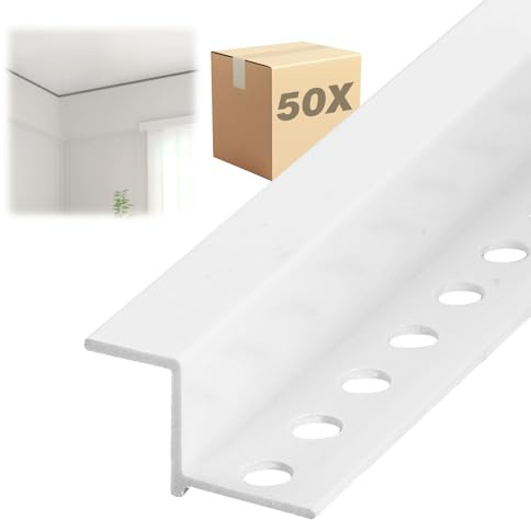 50x Schattenfugenprofil PVC mit Lippe 119cm,Abmessung: 9,5 mm,Abschlussprofil aus Hart-PVC für Gipskartonkonstruktionen,Gipskarton Abschlussprofil,Trockenbau (8 * 10 * 12mm)