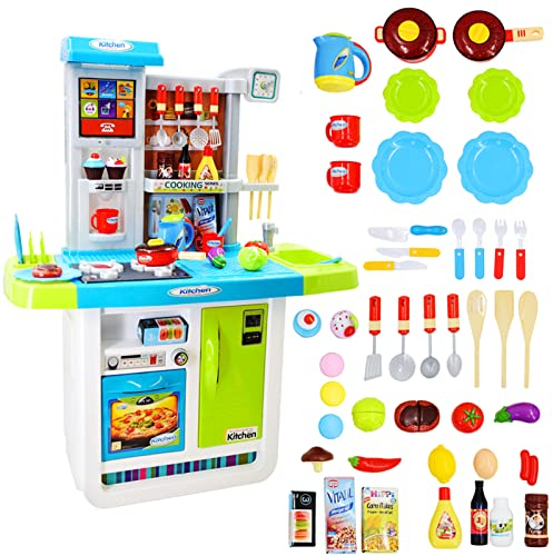 deAO Cocinita Mi Pequeño Chef con Características de Sonidos, Panel Táctil y Agua - Más de 40 Accesorios Incluidos (Azul) , color/modelo surtido