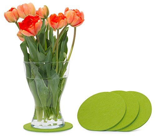 FILU Filzuntersetzer rund 15cm 4er Pack (Farbe wählbar) hellgrün - Untersetzer aus Filz für Tisch und Bar als Glasuntersetzer/Getränkeuntersetzer für Glas und Gläser
