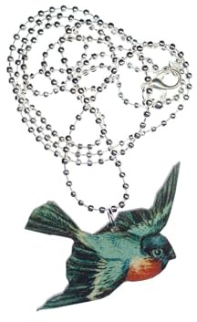 Miniblings Rotkehlchen Halskette 80cm Kette Vögelchen Frühling Vogel Holz Bedruckt bl - Handmade Modeschmuck - Kugelkette versilbert