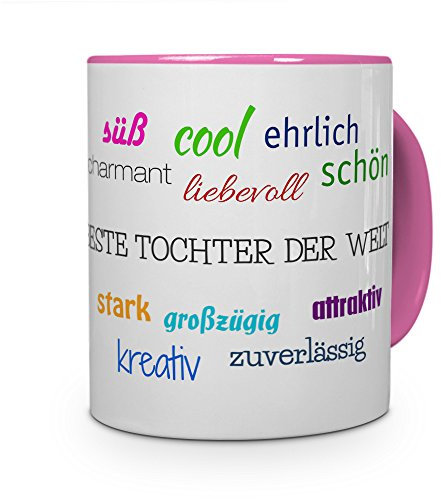 printplanet Tasse mit Namen Beste Tochter der Welt - Positive Eigenschaften von Beste Tochter der Welt - Namenstasse, Kaffeebecher, Mug, Becher, Kaffeetasse - Farbe Rosa