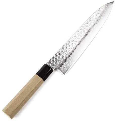 Syosaku Japanese Chef Knife Hammered Damascus VG-10 46 Layer Octagonal Magnolia Wood Handle, Gyuto 9.5-inch (240mm)