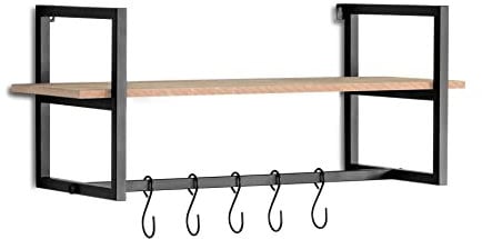 LIFA LIVING Schwarze Wandgarderobe aus Metall und MDF Holz, Moderne Garderobenleiste für die Wand mit Ablage und 5 Haken, Garderobe, 28 x 70 x 29 cm