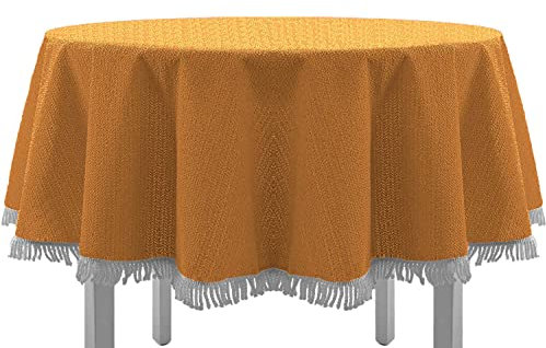 EXKLUSIV HEIMTEXTIL Gartentischdecke mit Fransen Tischdecke Classic Outdoor PVC Weichschaum rutschhemmend für Garten, Balkon, Terrasse 150x210 cm oval orange