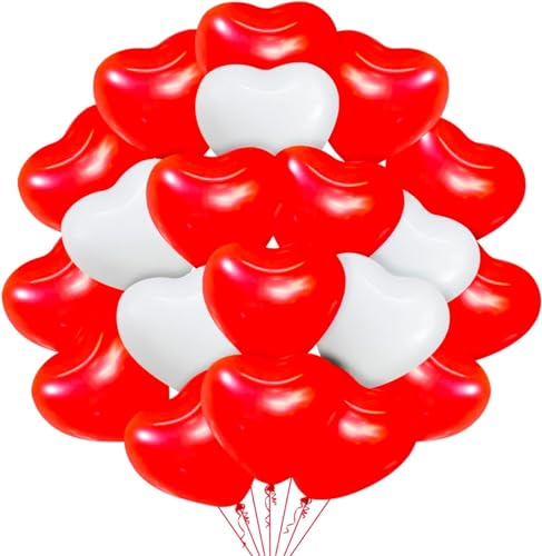 50x XXL Herzluftballons Helium geeignet Ø 40 cm Luftballons Herz Herzballon rot & weiß als Deko für Sie & Ihn Hochzeit & Valentinstag