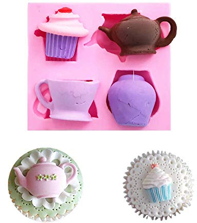 Set of 2 Teapot Cup Cupcake Shape Afternoon Tea Silicone Mold Sugar Chocolate Candy Fondant Cake Cupcake Toppers Decoration Tool Polymer Clay Epoxy Resin Mold