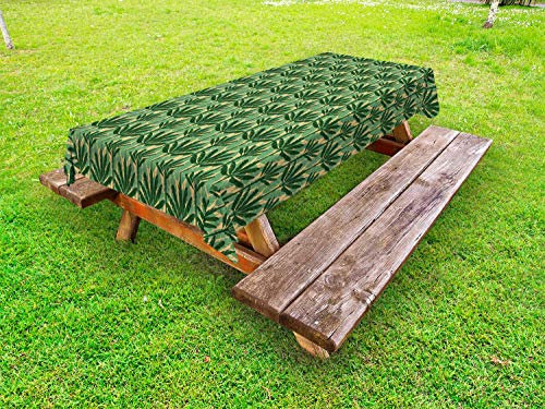 ABAKUHAUS Banana Leaf Outdoor Tablecloth, Windmill Palm Trees, Decorative Washable Picnic Table Cloth, 58 X 120, Pale Yellow Jade Green