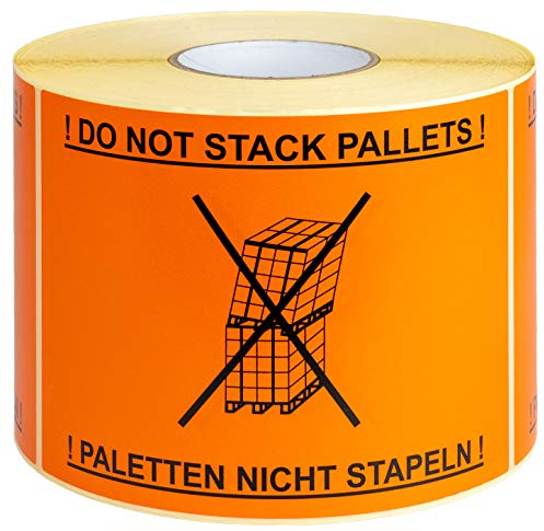 Warnetiketten auf Rolle 148 x 210 mm - Palette nicht stapeln! - dt. und engl., 1000 Stück je Rolle, Haftetiketten aus Papier, 4 Roll.