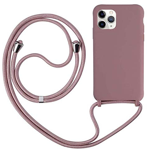 Ququcheng Kompatibel mit iPhone 12 Mini(5.4) Hülle,Handykette Hülle Silikon Seil Necklace Handyhülle mit Kordel Tasche TPU Bumper Schutzhülle für iPhone 12 Mini(5.4)-Rosa Gold