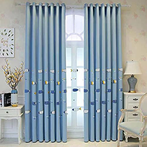 Lsimeru Blau Gardinen Kinderzimmer Junge Blickdicht mit Fischemuster Lang Verdunklungsgardinen Vorhäng Verdunkelung Kinder Baby Ösen Fenster,245x140
