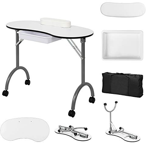 AlightUp Table de Manucure Pliante Professionnelle avec Tiroir et Roulettes Table Onglerie/Bureau Manucure/Bureau Onglerie/Sac Ne Pèse Que 9 KG Blanc
