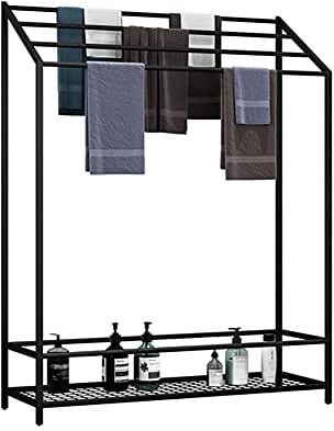 Porte-Serviettes De Salle De Bain sur Pied Métal Support Serviettes de Bain pour la Salle de Bain, 4 Tringles à Poser Barres Rangement Serviettes Au Design Style Moderne