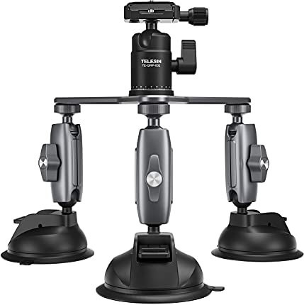 TELESIN KFZ-Halterung mit 3 Saugnäpfen für GoPro Hero 11 10 9 8 DJI Pocket 2,OSMO Action 3 DSLR-Kameras mit 1/4 Gewindekopf, 360 Grad Stativ-Kugelkopf