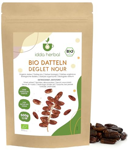 IDDA Herbal Datteri BIO Denocciolati Secchi Deglet Nour 500g, Datteri Biologici senza Zucchero, Snack di Frutta