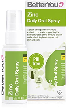 BetterYou Zinc Oral Spray Supplement, Fast Acting Zinc Bisglycinate Chelate Supplement for Immune System Support, 1-Month Supply, Made in The UK, Natural Lemon and Lime Flavour