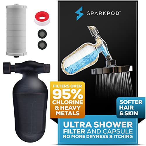 SparkPod Ultra Shower Filter - Shower Head Water Filter and Cartridge - 150 Stage Equivalent - Removes Up to 95% of Chlorine and Heavy Metals - for Soft Hair and Skin (Vintage Oil Rubbed Bronze)