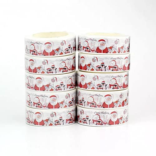 Washi Tape 10pcs Dekoratives Weihnachtsmann-Pinguin-Weihnachts-Washi-Tape für Bullet Journal, selbstklebendes Abdeckband, niedliches Briefpapier