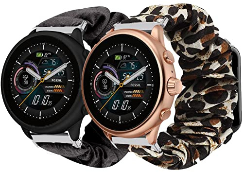 Onetuo Armband Kompatibel mit Fossil Gen 6 Wellness, weiche Haargummis Uhrenarmband für Fossil Gen 6 44mm Wellness Smart Watch (schwarz+Leopard)