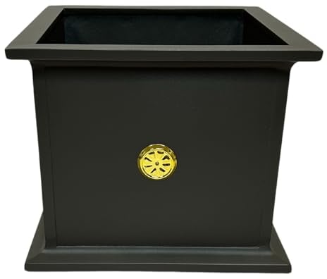 abc HOME | Pflanzkübel | pulverbeschichtet | Gummifüße | 49 cm B (Anthrazit | matt | mit goldenen Elementen)
