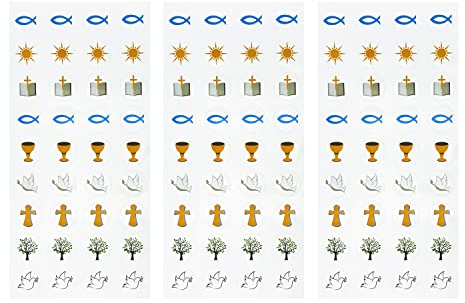Oblique Unique® 108 Sticker Fisch Kreuz Kelch Taube Lebensbaum Aufkleber Set für Taufe Kommunion Konfirmation Hochzeit Deko Scrapbooking