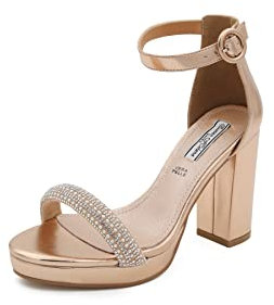 QUEEN HELENA Sandali Eleganti con Tacco Medio con Cinturino e Strass Donna ZM9321 (Champagne, numeric_38)