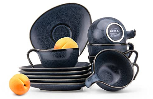Konsimo Kaffeetassen Set für 6 Personen aus Hartporzellan - 6er Set - TIME BLACK Teetassen - Kaffeetasse 150 ml (12-tlg) - Schwarz