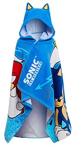 Sonic The Hedgehog Kinder-Kapuzenhandtuch, 100 % Baumwolle, saugfähig, Handtuch, Kinder-Poncho, Strandtuch, Badetuch, schnelltrocknend
