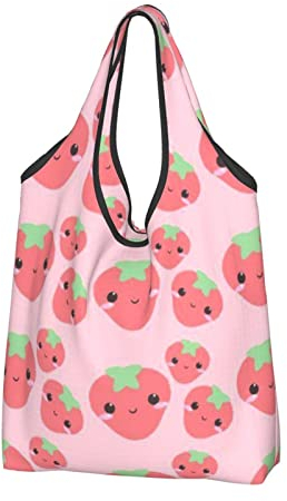 VGFJHNDF Niedliche Erdbeer-Einkaufstasche, faltbar, wiederverwendbar, umweltfreundlich, Geschenktasche, Strandtasche, Einkaufstasche, für mehr als 50 kg, 1 Stück, Süße Erdbeere, Einheitsgröße
