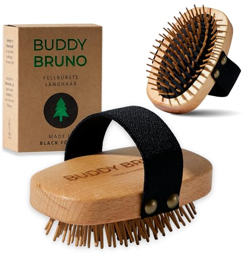 Hundebürste Unterwolle mit 100% Naturborsten - Made in Germany - sanfte Unterfellbürste zum Glätten und Entfilzen - Fellbürste Hund & Katzenbürste - geölter FSC® Holzgriff + extra Bürstenreiniger