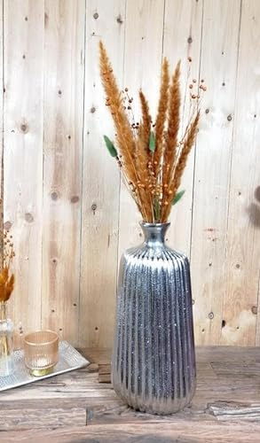 Vase Blumenvase für Kunstblumen, Gefäß Pokalvase Dekovase Pflanztopf Aluminium Silber, Deko Modern aus Metall, Wohnzimmer und Küche 39 cm