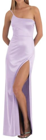 Eine Schulter Brautjungfer Kleider für Frauen Satin Split Formelle Kleider für Frauen Hochzeitsgast 2023, Flieder, 34