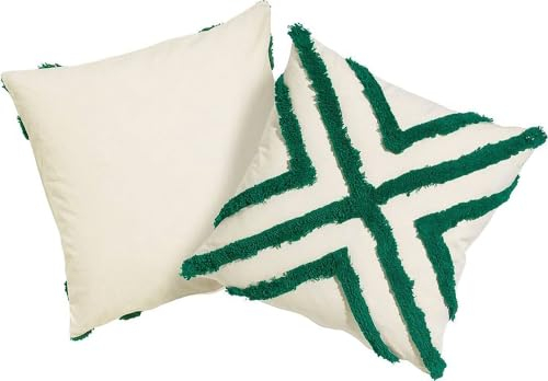 unendlich schoen – 2er Set Kissenbezüge 40x40cm Creme-grün, 100% Baumwolle, Dekorative Kissenbezug Sofakissen Couchkissen Dekokissen (40 x 40 cm, Creme-grün)