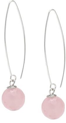 Handgefertigte Damen Ohrringe aus 925 Sterling Silber mit Natürlichen Edelsteinen - 12mm Kugel-Perlen Grün, Rot, Rosa, Lila, Weiß - Elegante Tropfen-Ohrringe (Facettierter Rosenquarz)