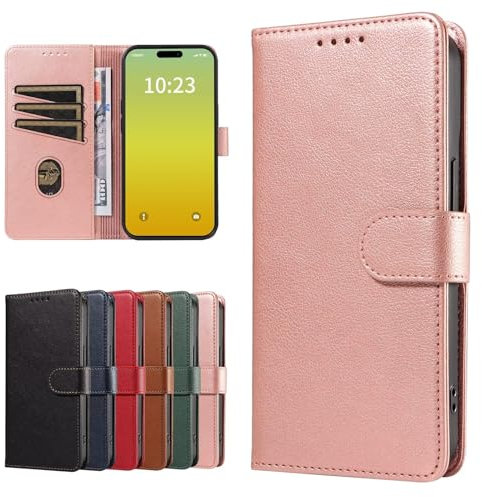GoodcAcy Case Wallet for iPhone 6/iPhone 6S, Genuine Leather Wallet Folio Case [Magnetic Closure] [RFID Blocking Card Slot] [Kickstand] Full Protection Case - Rose Gold