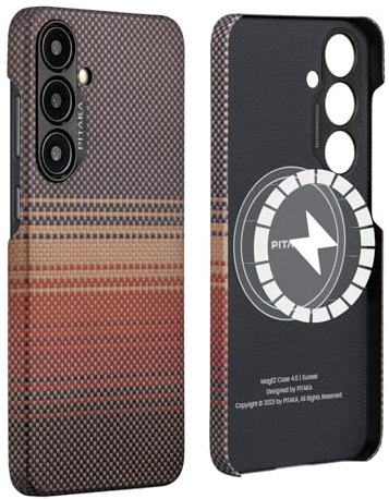 pitaka Hülle für Samsung Galaxy S24 Magnetische Handyhülle Ultradünne und Kratzfeste Schutzhülle für Galaxy S24 aus Aramidfaser mit Kameraschutz und Angenehmem Griff [MagEZ Case 4] Sonnenuntergang
